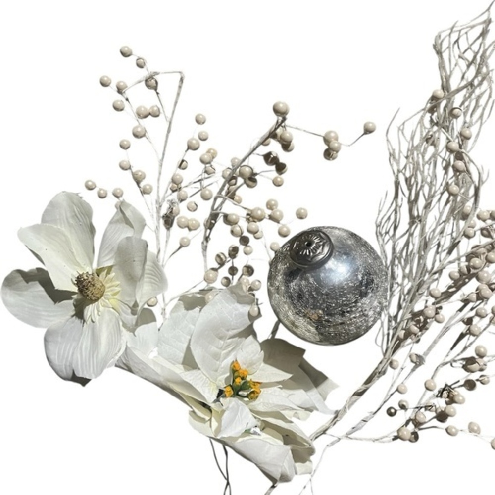 Elegant White and Silver Floral Ornament Set